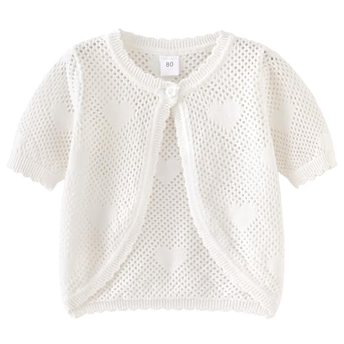 Yimutian Baby Mädchen Strickjacke Kinder Cardigan Festlich Kurzarm Bolero Jacke Schulterjacke aus 100% Baumwolle Weiß 130 von Yimutian