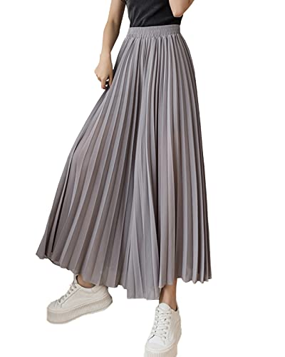 Yimutian Chiffon Hosenrock Damen Elegant Chiffon High Waist Plissee Weites Bein Lang Hose Einfarbig Strandhose Freizeithose Grau L von Yimutian