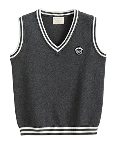 Yimutian Damen Mädchen Jungen Ärmellose Pullunder, Kinder V-Ausschnitt Strickpullover Westen, Schuluniform Pullover Strickweste Dunkelgrau 182 von Yimutian