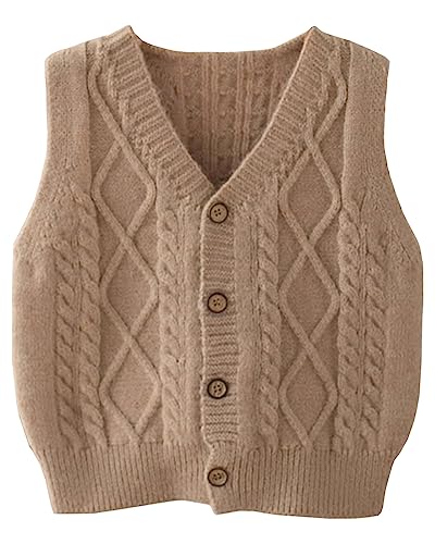 Yimutian Damen Mädchen Jungen Ärmellose Pullunder, Kinder V-Ausschnitt Strickpullover Westen Pullover Strickweste Khaki 100 von Yimutian