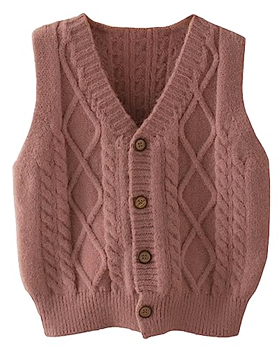 Yimutian Damen Mädchen Jungen Ärmellose Pullunder, Kinder V-Ausschnitt Strickpullover Westen Pullover Strickweste Rosa 100 von Yimutian