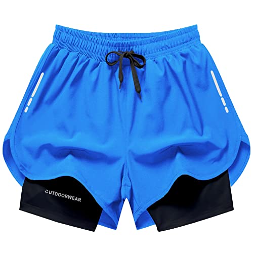 Yimutian Herren 2 in 1 Laufshorts Sommer Atmungsaktive Sport Kurze Hosen Fitness Laufhose mit Eingebaut Taschen Blau 6XL von Yimutian