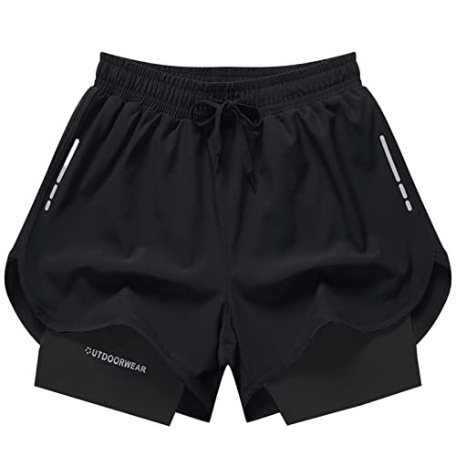 Yimutian Herren 2 in 1 Laufshorts Sommer Atmungsaktive Sport Kurze Hosen Fitness Laufhose mit Eingebaut Taschen Schwarz 6XL von Yimutian