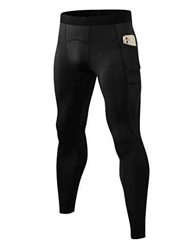 Yimutian Herren Kompressionshose Laufhose lang mit Taschen, Atmungsaktiv Funktionsunterhose Tights Compression Hose für Männer Schwarz M von Yimutian