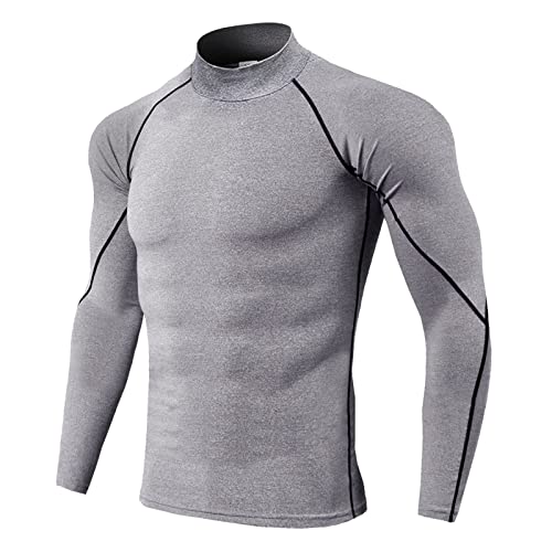 Yimutian Herren Laufshirt Funktionsshirt Langarmshirt Sportshirt Schnelltrocknend Kompressionsshirt Langarm für Gym Jogging Fitness Hellgrau XL von Yimutian