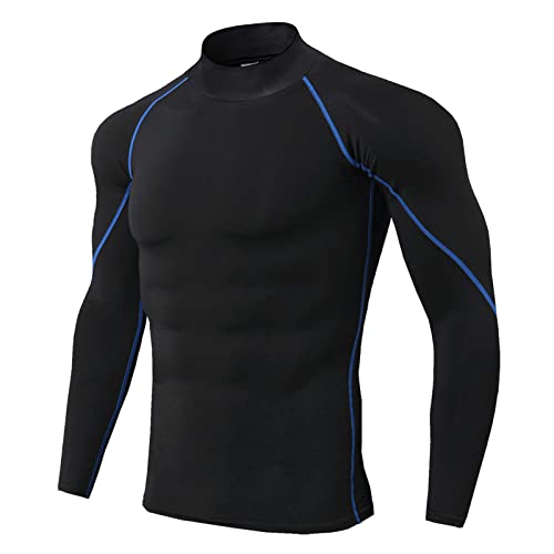 Yimutian Herren Laufshirt Funktionsshirt Langarmshirt Sportshirt Schnelltrocknend Kompressionsshirt Langarm für Gym Jogging Fitness Schwarz/Blau XL von Yimutian