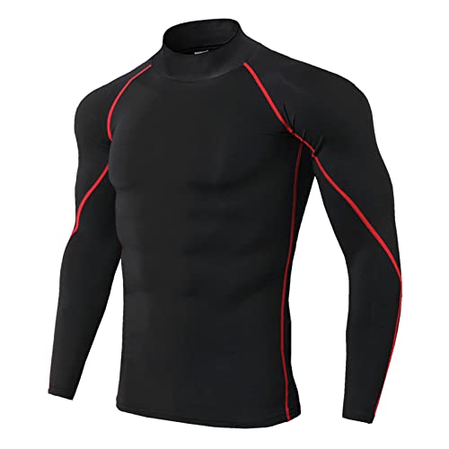 Yimutian Herren Laufshirt Funktionsshirt Langarmshirt Sportshirt Schnelltrocknend Kompressionsshirt Langarm für Gym Jogging Fitness Schwarz/Rot 3XL von Yimutian