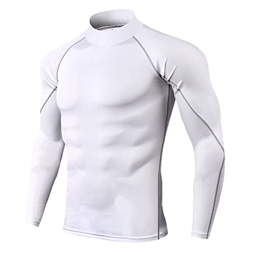 Yimutian Herren Laufshirt Funktionsshirt Langarmshirt Sportshirt Schnelltrocknend Kompressionsshirt Langarm für Gym Jogging Fitness Weiß 3XL von Yimutian