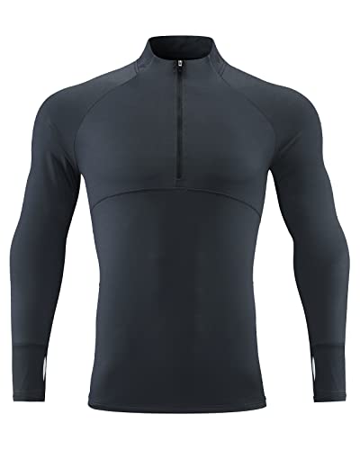 Yimutian Herren Laufshirt Langarm Half Zip Atmungsaktiv Funktionsshirts Schnelltrocknend Sportshirt für Männer Dunkelgrau XS von Yimutian