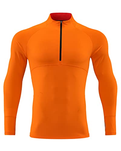 Yimutian Herren Laufshirt Langarm Half Zip Atmungsaktiv Funktionsshirts Schnelltrocknend Sportshirt für Männer Orange M von Yimutian