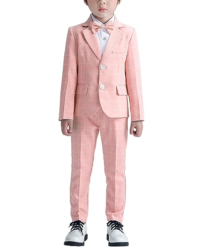 Yimutian Jungen Anzug Set 4tlg Langarm Hemd + Hose + Jacke+ Fliege Anzug Geburtstag Hochzeit Gentlemen Bekleidungssets Outfits Rosa 6-7 Jahre von Yimutian