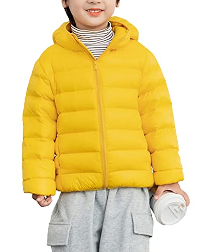 Yimutian Jungen Mädchen Daunenjacke Leichte Verdickte Winterjacke mit Kapuze Winter Warme Steppjacke Daunenmantel für Kinder Leuchtendes Gelb 170 von Yimutian