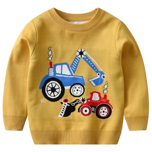 Yimutian Jungen Mädchen Strickpullover Kinder Regenbogen Sweatshirt Pullover Langarm Baumwolle Herbst Winter Warm Oberteil Gelb 3-4 Jahre von Yimutian