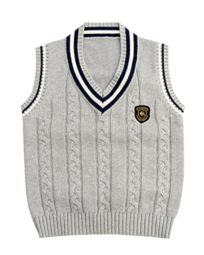 Yimutian Jungen Pullunder Kinder Mädchen Gestrickte Weste V-Ausschnitt Schuluniform Ärmellose Sweatshirt Baumwolle Strickpullover Grau 182 von Yimutian