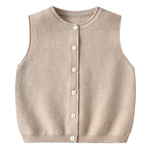Yimutian Kinder Baby Jungen Strickweste, Mädchen Pullunder Ärmellos Baumwolle Sweater Pullover Kinder Gestrickte Weste Top Helles Khaki 120 von Yimutian