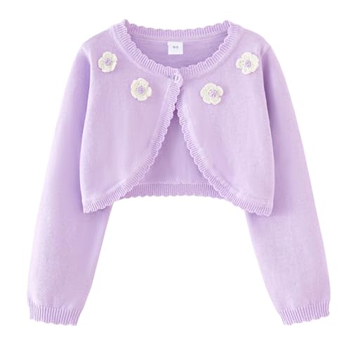 Yimutian Kinder Baby Mädchen Gestrickter Dünner Pullover Einfarbig Strickjacken Bolero Shrug Coat Bolerojacke Partykleid Kommunionkleid Taufkleid Lila 110 von Yimutian