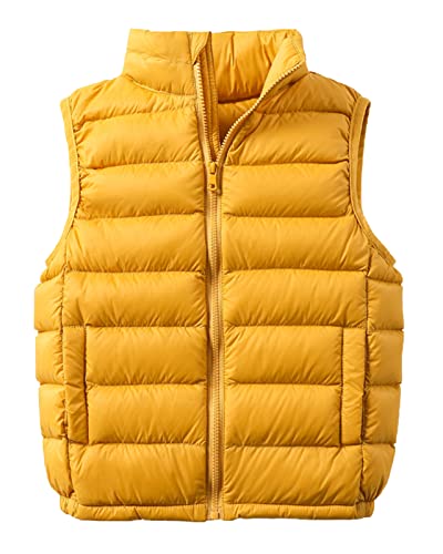 Yimutian Kinder Daunenweste Jungen Mädchen Warme Leichte Ärmellos Winterjacke Steppweste Winter jacke Pufferweste mit Reißverschluss Gelb 110 von Yimutian