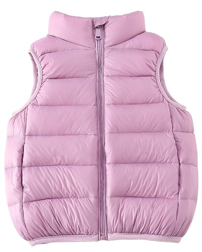 Yimutian Kinder Daunenweste Jungen Mädchen Warme Ultraleicht Winter Outdoor Ärmellos Winterjacke Steppweste mit Reißverschluss Lila 150 von Yimutian