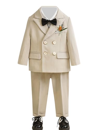 Yimutian Kinder Jungen Gentleman Smoking Anzug Kinderanzug Hochzeit Taufe Festlich Festliche Outfit Kleidung für Herbst Winter 5pcs Beige 12-24 Monate von Yimutian