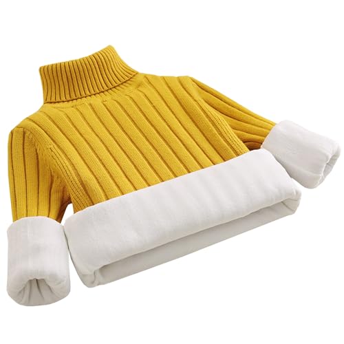 Yimutian Kinder Mädchen Fleece Strickpullover Pullover Jungen Warme Einfarbig Strickpulli Winter Langarm Oberteile Sweater Gelb/Fleece Futter 170 von Yimutian