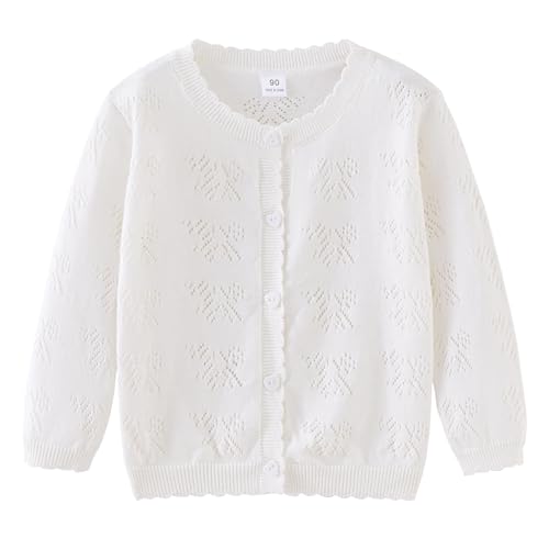 Yimutian Kinder Mädchen Strickjacke Cardigan Festlich Langarm Bolero Jacke Schulterjacke für Hochzeit Kommunion Taufe Weiß 5-6 Jahre von Yimutian