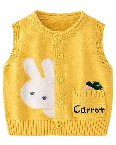 Yimutian Kinder Mädchen V-Ausschnitt Strickweste, Baby Kleinkind Pullunder Ärmellos Sweater Pullover Kinder Gestrickte Weste Top Gelb 74 von Yimutian