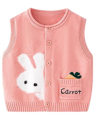 Yimutian Kinder Mädchen V-Ausschnitt Strickweste, Baby Kleinkind Pullunder Ärmellos Sweater Pullover Kinder Gestrickte Weste Top Rosa 100 von Yimutian