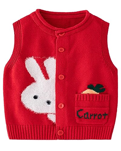 Yimutian Kinder Mädchen V-Ausschnitt Strickweste, Baby Kleinkind Pullunder Ärmellos Sweater Pullover Kinder Gestrickte Weste Top Rot 80 von Yimutian