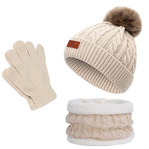 Yimutian Kinder Wintermütze Schal Handschuhe Set Winter Verdicken Fleece Thermisch Strickmütze Mütze, Schal & Handschuh-Sets, für Kinder Mädchen Jungen, 1-10 Jahre von Yimutian