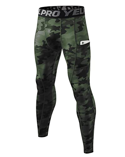 Yimutian Kompressionshose Herren mit Taschen, Sport Leggings Lange Laufhosen Schnelltrocknende und Elastische Trainingshose für Männer Camo Grün L von Yimutian