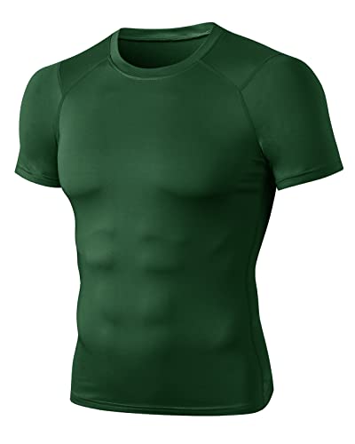 Yimutian Kompressionsshirt Herren Kurzarm Sportshirt Herren Laufshirt Funktionsshirt Schnelltrocknendes Trainingsshirt für Männer Dunkelgrün S von Yimutian