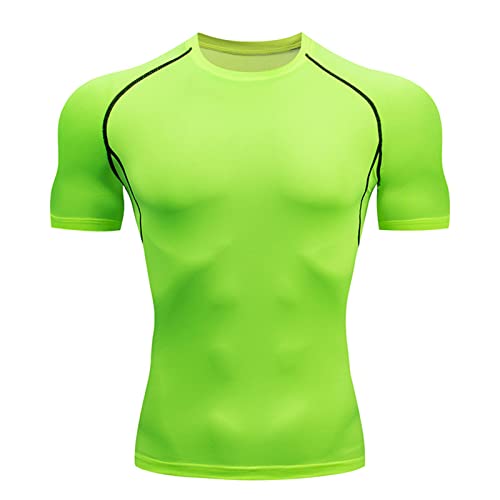 Yimutian Kompressionsshirt Herren Kurzarm Sportshirt Herren Laufshirt Funktionsshirt Schnelltrocknendes Trainingsshirt für Männer Fluoreszierend Grün S von Yimutian