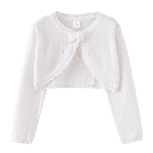 Yimutian Mädchen Bolero Strickjacke Kinder Baumwolle Jäckchen Festlich Schulterjacke Top Bolerojacke Partykleid Kommunionkleid Taufkleid Weiß 80 von Yimutian
