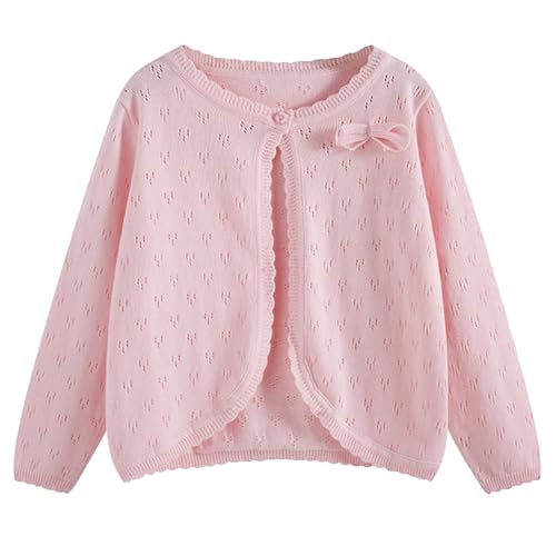Yimutian Mädchen Cardigan Festlich Langarm Bolero Strickjacke Kinder Bolerojacke aus 100% Baumwolle Schulterjacke Kommunionkleid Rosa 11-12 Jahre von Yimutian