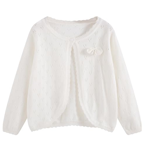 Yimutian Mädchen Cardigan Festlich Langarm Bolero Strickjacke Kinder Bolerojacke aus 100% Baumwolle Schulterjacke Kommunionkleid Weiß 6-7 Jahre von Yimutian
