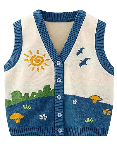 Yimutian Mädchen Jungen Pullunder Gestrickte Weste V Ausschnitt Strickweste Kinder Ärmellos Strickpullover für Frühling Herbst Winter Blau 140 von Yimutian