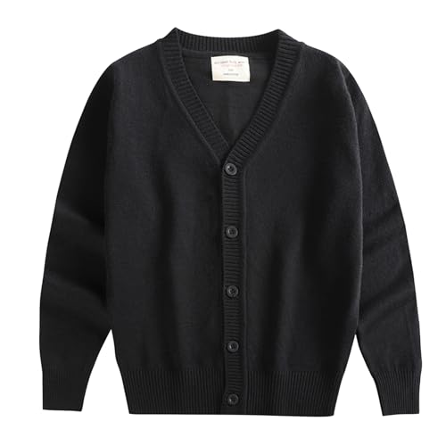 Yimutian Mädchen Jungen Strickjacke Schuluniform mit Rundhalsausschnitt Langarm Baumwolle Pullover Cardigan mit Knöpfen Schwarz 160 von Yimutian