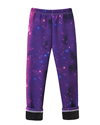 Yimutian Mädchen Leggings Kinder Thermo Winterhose Fleece Gefüttert Warm Bedruckte Thermohose Lila Sternenhimmel 140 von Yimutian