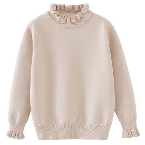 Yimutian Mädchen Rundhalsausschnitt Leichter Strickpullover Einfarbig Herbst Winter Warme Oberteil Aprikose 140 von Yimutian