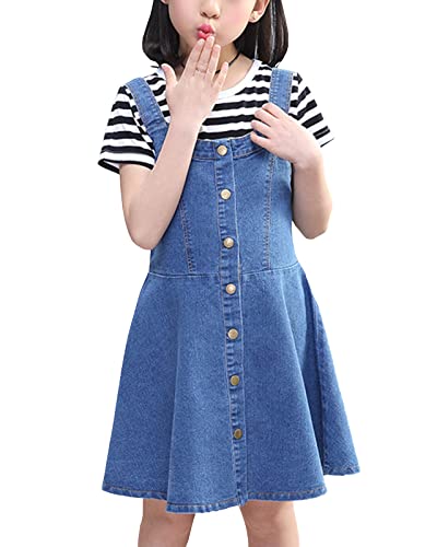 Yimutian Mädchen Schnall Denim Latzrock Elastisch Kinder Jeans Latzkleid Jeans Latzrock Jeansskirt Jeansrock Blau 120 von Yimutian