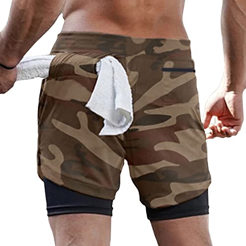 Yimutian Sportshorts Herren 2 in 1 Laufshorts Schnell Trocknende Kurze Sporthose mit Handytaschen für Workout Laufen Fitness Tarnfarbe Khaki L von Yimutian