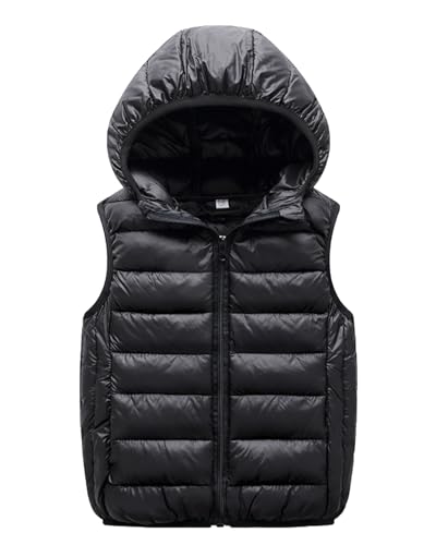 Yimutian Unisex Kinder Baumwolle Weste Jungen Mädchen Leichte Winter Verdickte Weste Reißverschluss Ärmellose Kinderjacke Schwarz 170 von Yimutian
