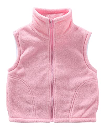 Yimutian Unisex Kinder Fleeceweste Jungen Mädchen Winter Verdickte Weste Stehkragen Reißverschluss Ärmellose Kinderjacke Hellrosa 130 von Yimutian