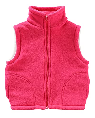 Yimutian Unisex Kinder Fleeceweste Jungen Mädchen Winter Verdickte Weste Stehkragen Reißverschluss Ärmellose Kinderjacke Rosenrot 110 von Yimutian