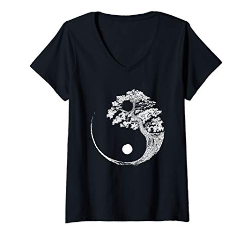 Damen Yin Yang Bonsai Baum Japan Buddha Zen Meditation Geschenk T-Shirt mit V-Ausschnitt Damen Yin Yang Bonsai Baum Japan Buddha Zen Meditation Geschenk T-Shirt mit V-Ausschnitt von Yin Yang Bonsai Baum Zen Geschenke