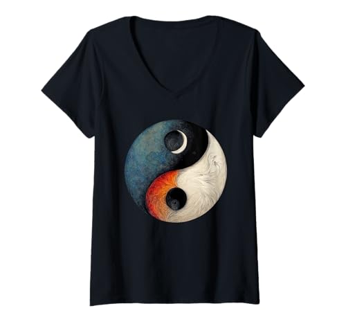 Damen Yin Yang Realistische Kunst Philosophische Kosmologie T-Shirt mit V-Ausschnitt Damen Yin Yang Realistische Kunst Philosophische Kosmologie T-Shirt mit V-Ausschnitt von Yin Yang Philosophical Cosmology