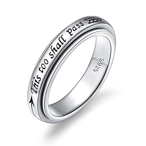YinShan This Too Shall Pass Spinner Ring Herren Damen Fidget Ringe für Angstzustände, Stressabbau, ADHS, Autismus, Ringe aus Sterlingsilber, Silber, Aus 925er-Sterlingsilber von YinShan