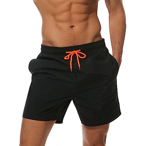 Yincro Badehose Herren Schnelltrocknend Boardshorts mit Mesh-Futter und Verstellbarem Tunnelzug (Schwarz,L) von Yincro