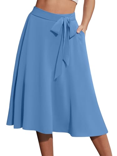 Yincro Damen A-Linie Midi Rock mit Taschen Hohe Taille Ausgestellt Unterhalb des Knies Röcke, Blau, X-Groß von Yincro