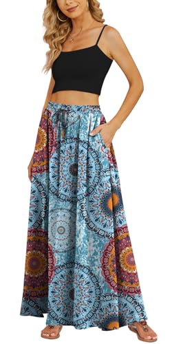 Yincro Damen-Maxirock, fließend, Sommer, plissiert, hohe Taille, lässig, lange Röcke mit Taschen, Flower Mix blau, XX-Large Yincro Damen-Maxirock, fließend, Sommer, plissiert, hohe Taille, lässig, lange Röcke mit Taschen, Flower Mix blau, XX-Large von Yincro